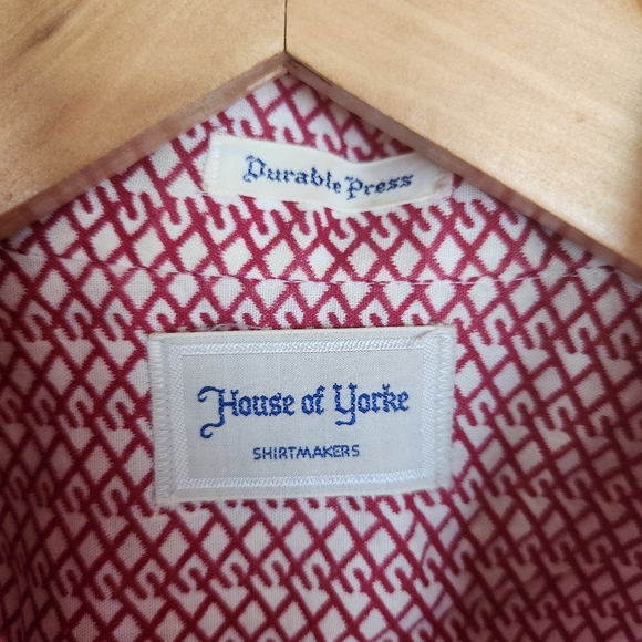 House Of Yorke Shirtmakers Vintage Red Geometric Link Long Sleeve Shirt Sz 17/34 - Picture 4 of 7